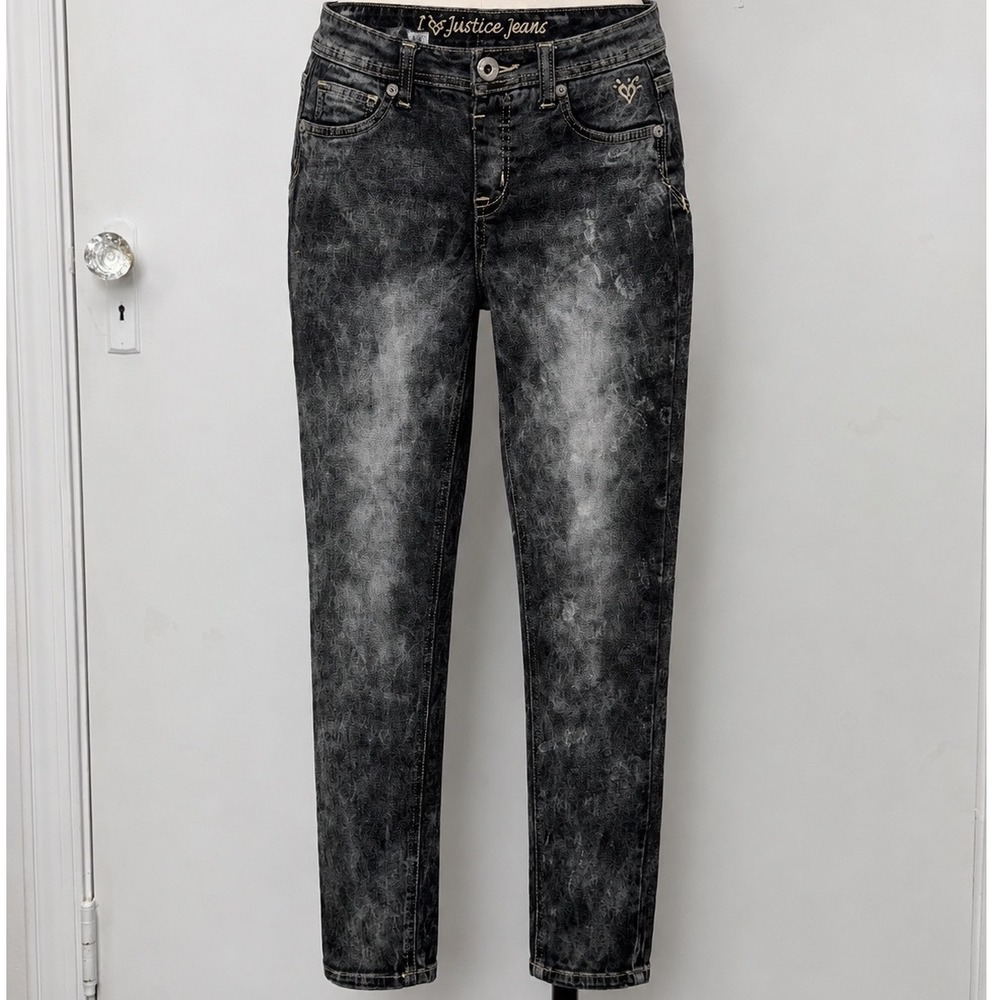 Justice Girls Size 12 Reg Acid‎ Wash Simply Low Skinny Jeans Black Gray Denim